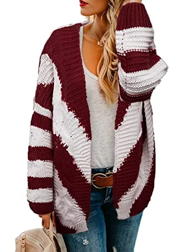 Womens Open Front Long Sleeve Chunky Knit Cardigan Sweaters Loose Outwear Coat