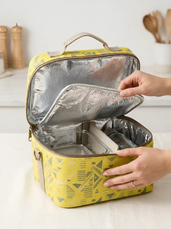 Geometric Pattern Insulated Printed Lunch Bag