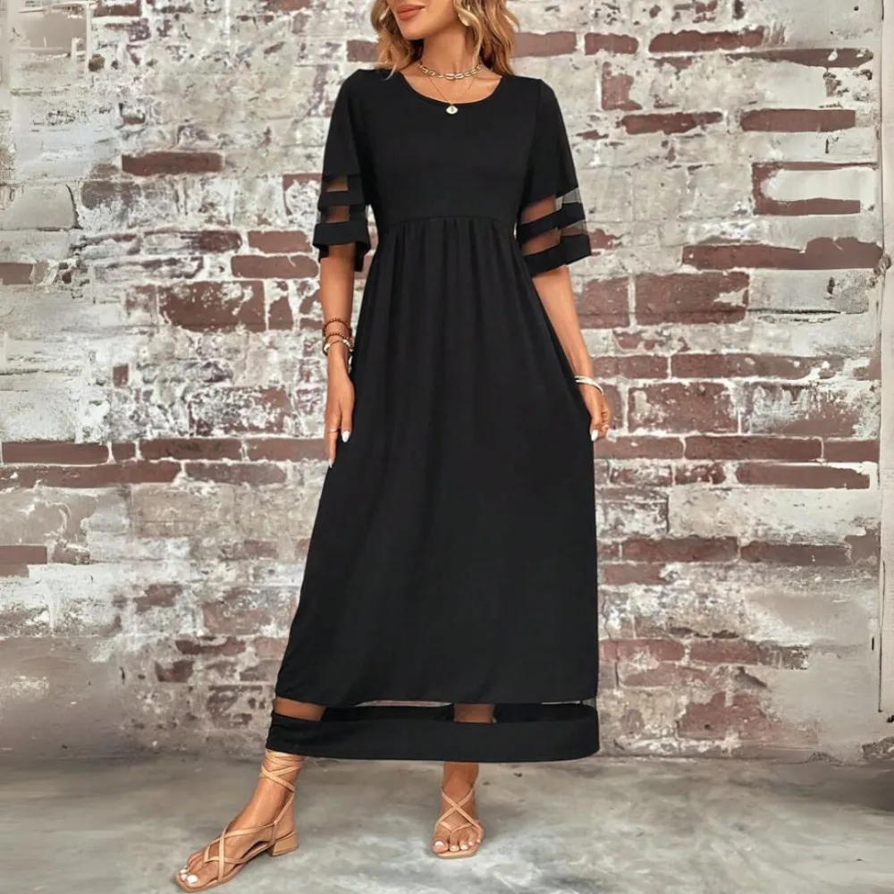  Refined Mesh Detail Maxi Dress
