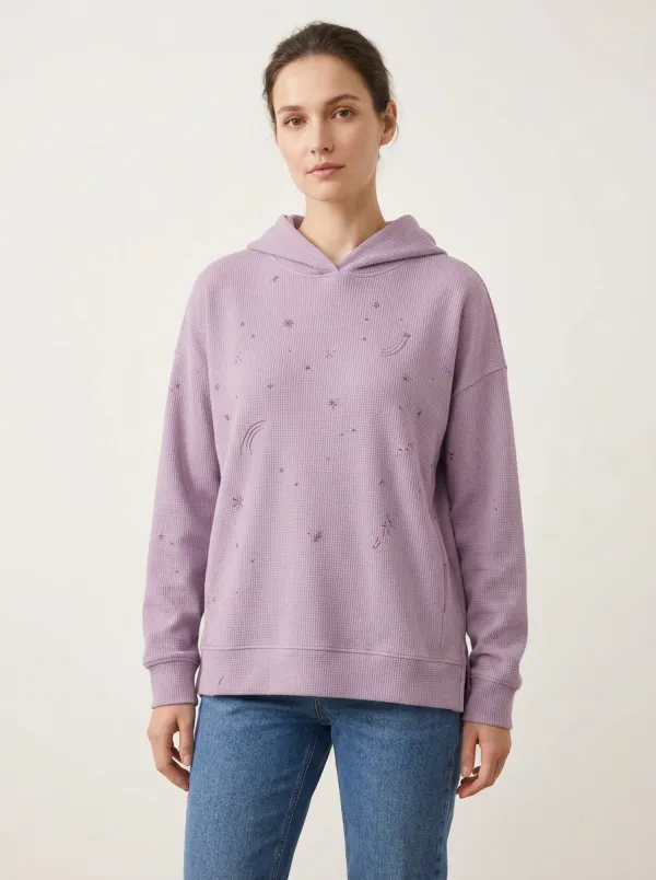 Women's Waffle Textured Graphic Hoodie