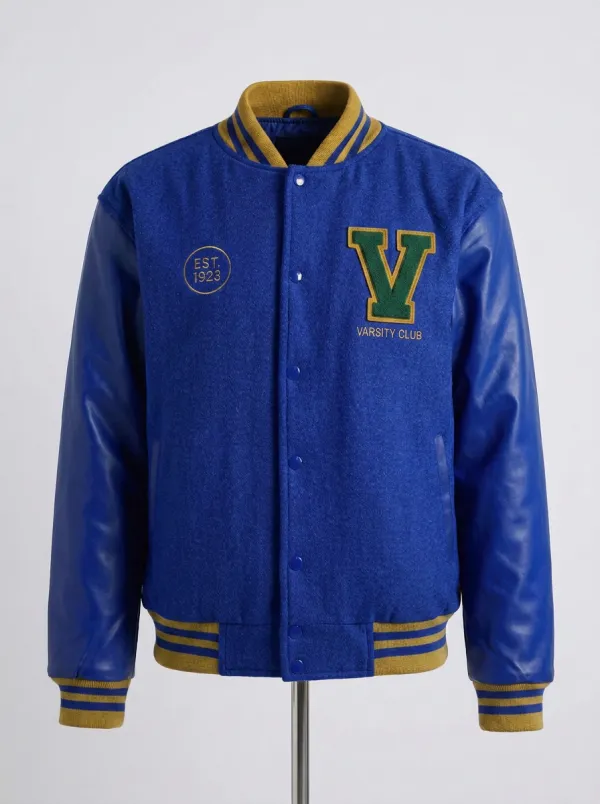 Men's Club Letter V Embroidered Wool Baseball Jacket