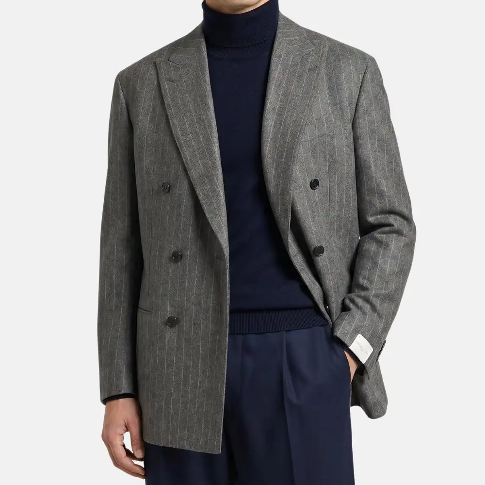 Double Breasted Chalk Stripe Wool Blazer Jacket