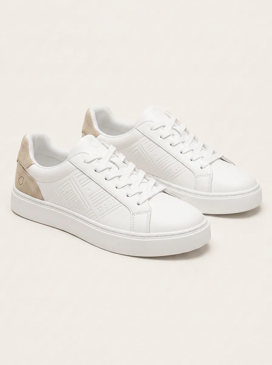 Men's Minimalist Geometric Embossed Suede-Heel Printed Sneakers