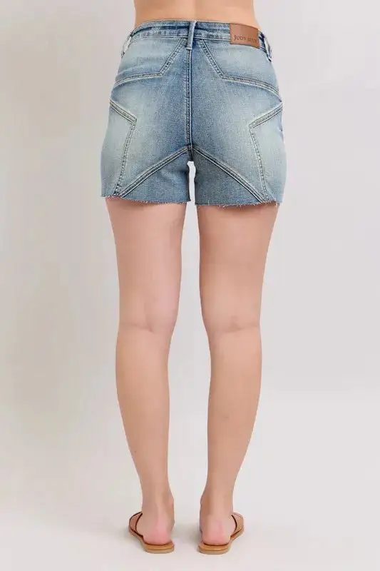 High Waist Star Seam Detail Shorts Denim Pants