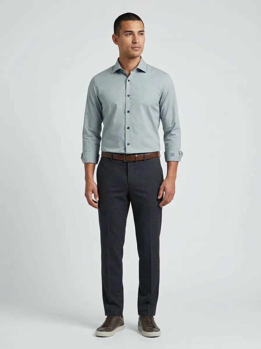 Men's Smart-Casual Non-Iron Cotton Solid Button-Down Shirt