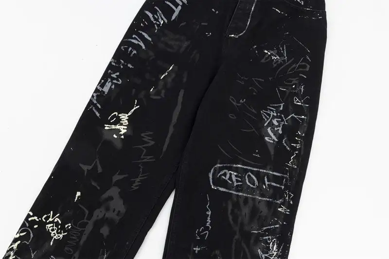 Wide-Leg Graphic-Print Jeans