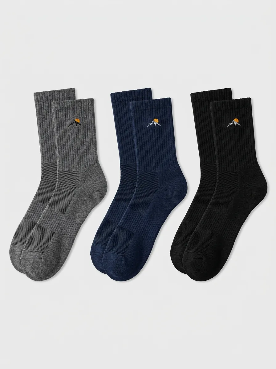 Men's Mountain Sun Embroidered Textured Crew Socks Set