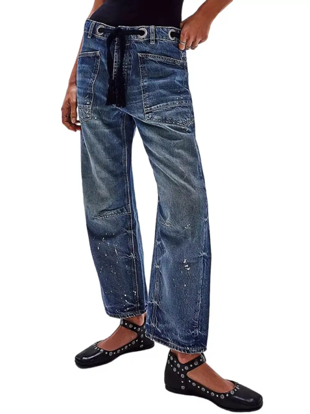 Tailored Wide Leg Washed Denim Jeans