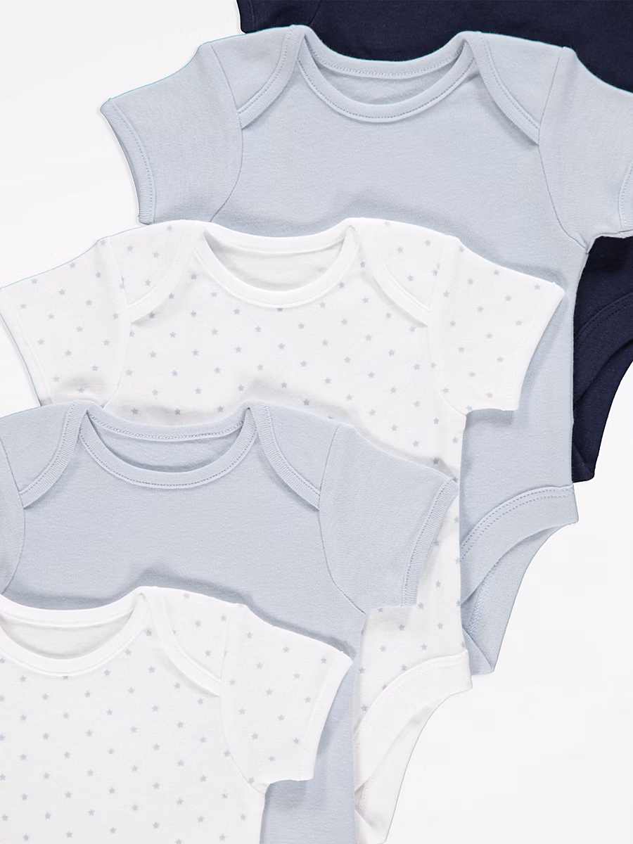 Blue Short Sleeve Bodysuits 5 Pack detail 1