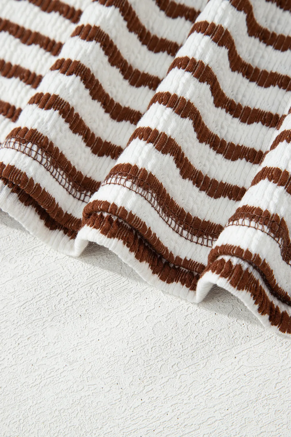 Brown Stripe Textured Knit Split Top