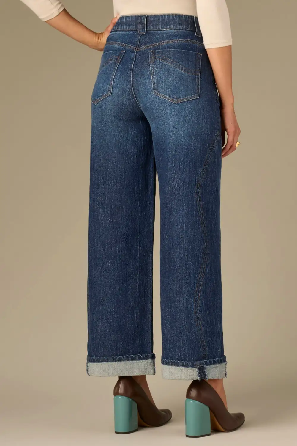 High Rise Cuffed Wide Leg Petite Jeans