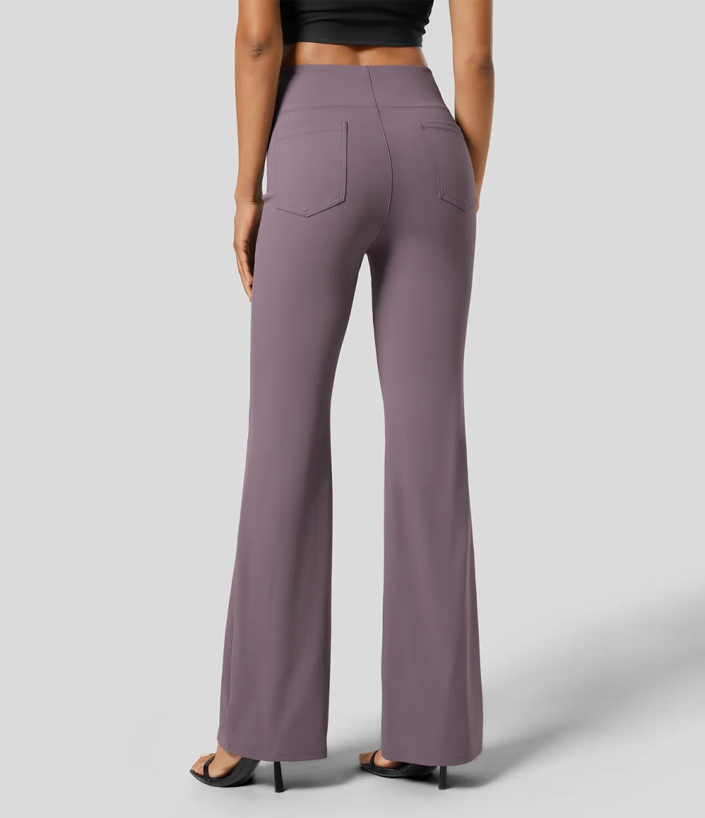  High Waisted Back Side Pocket Slight Flare Work Pants