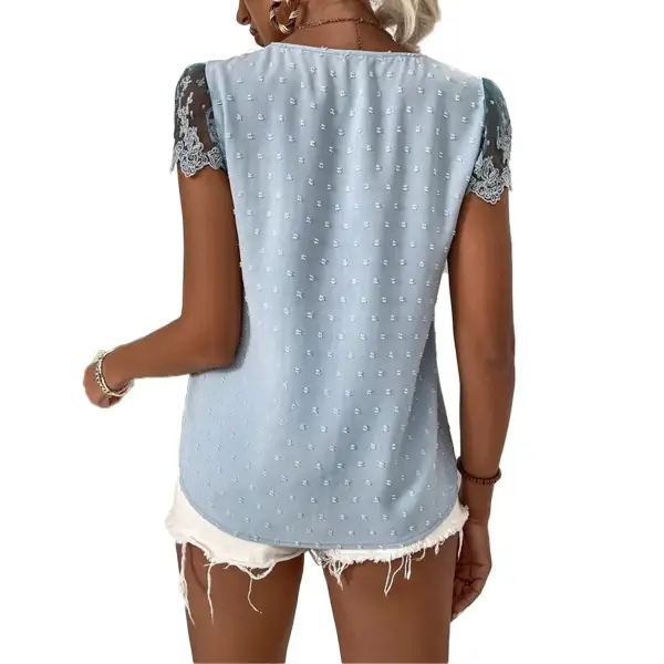 Lace Detail V-Neck Short Sleeve Blouse