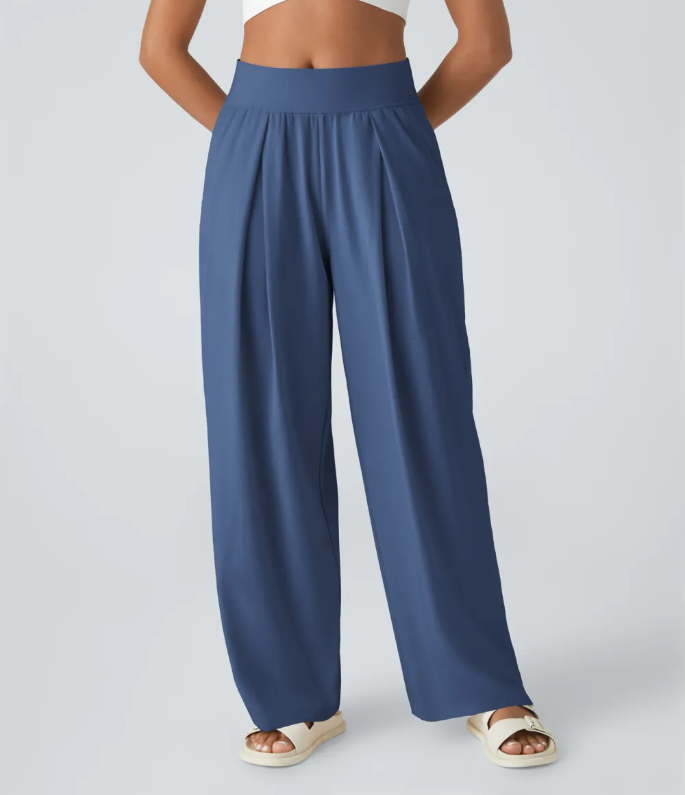 Mid Rise Side Pocket Wide Leg Casual Pants