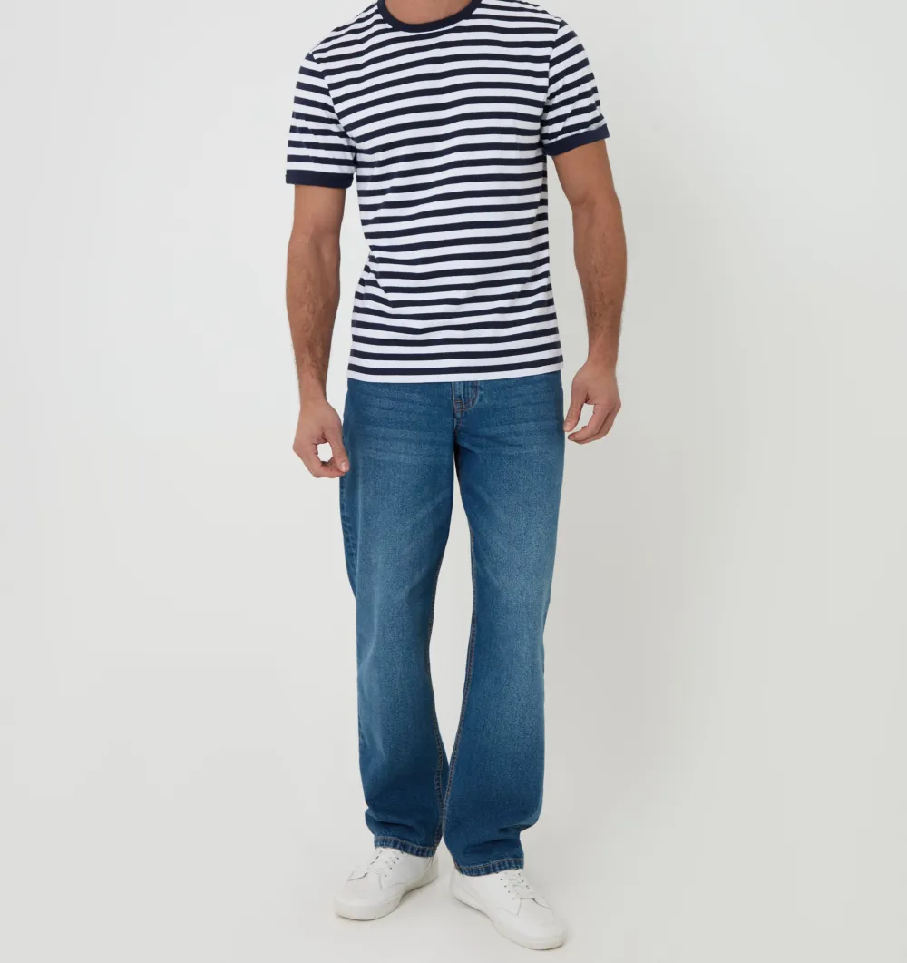 Men's Navy Stripe Cotton Ringer T-Shirt
