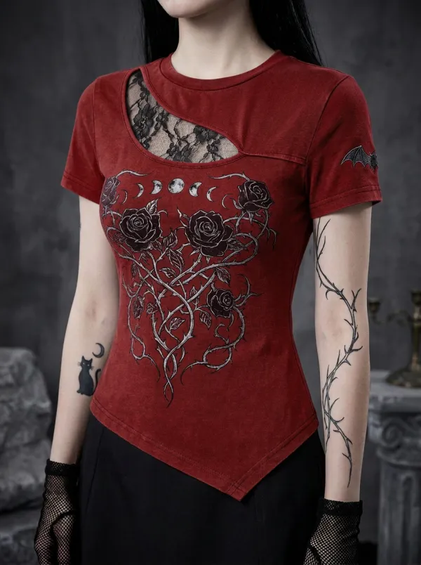 Underground Rose Moon Thorn Night Look Women's Gothic T-Shirt