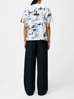 Creative Newspaper Print Black And White Short Sleeves