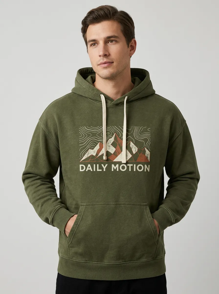 Men's Outdoor Hiking Daily Motion Mountain Topographic Print Hoodie