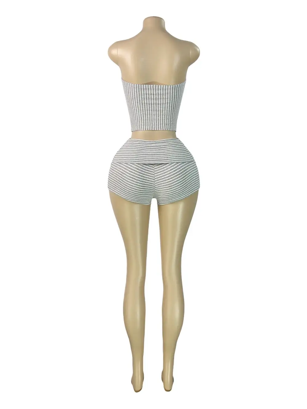 Striped Ribbed Tube Top and Shorts Two Piece Set