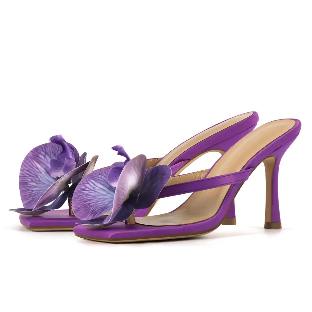 Square Toe Flower Thong Mule Sandals