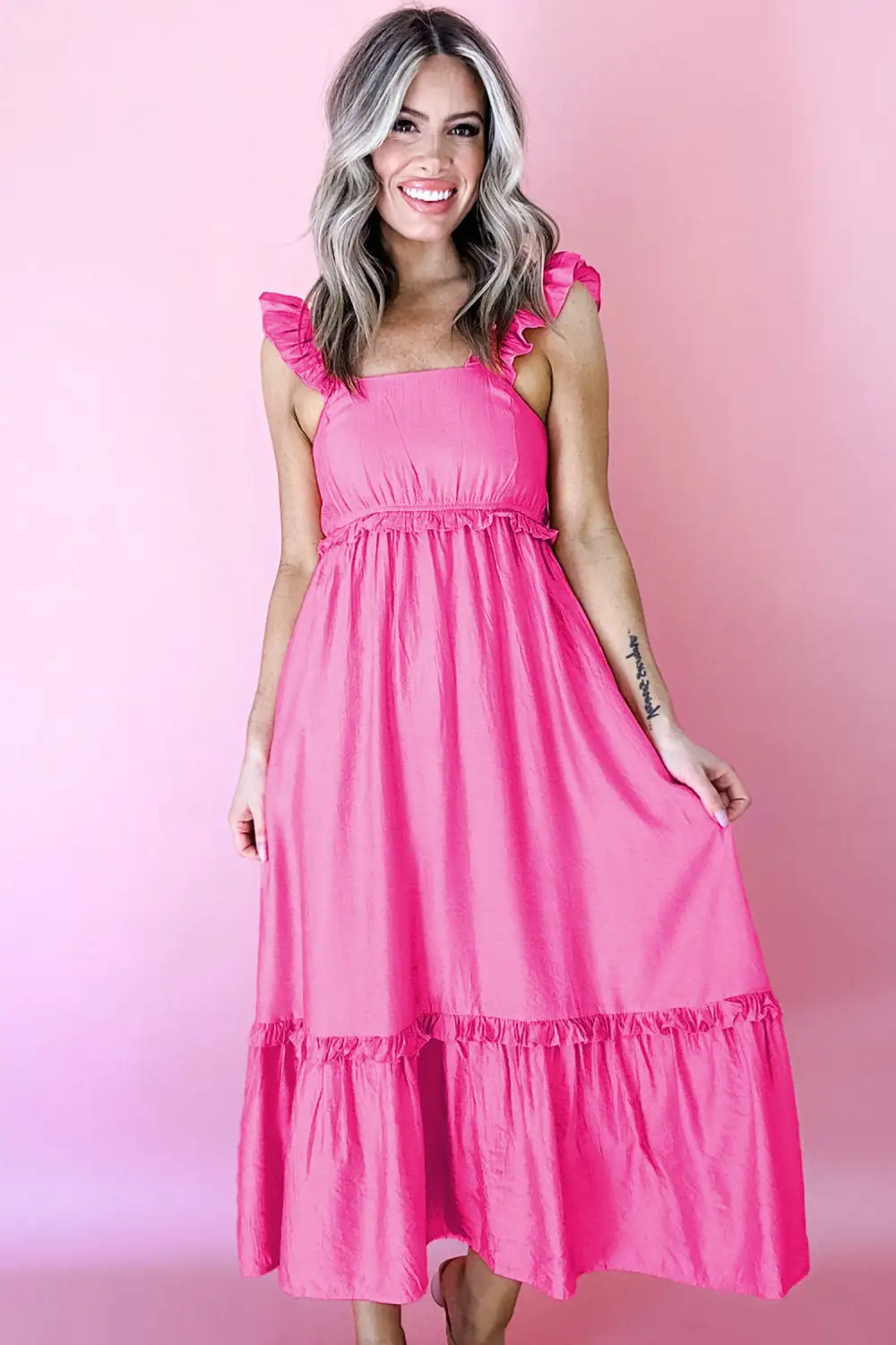 Drape Ruffle Sleeveless High Waist Maxi Dress