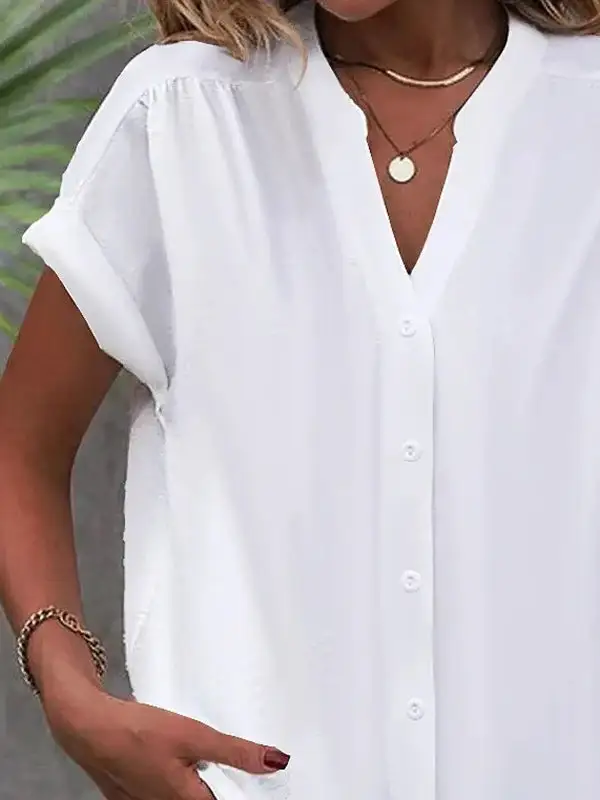 Women's Buttoned V-Neck Relaxed Blouse