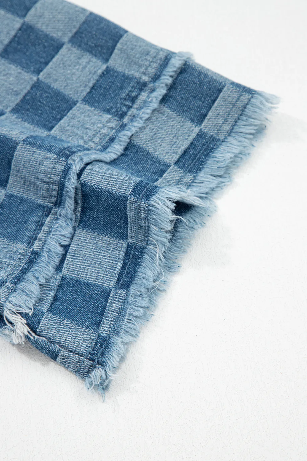 Blue Checkered Denim Mini Dress