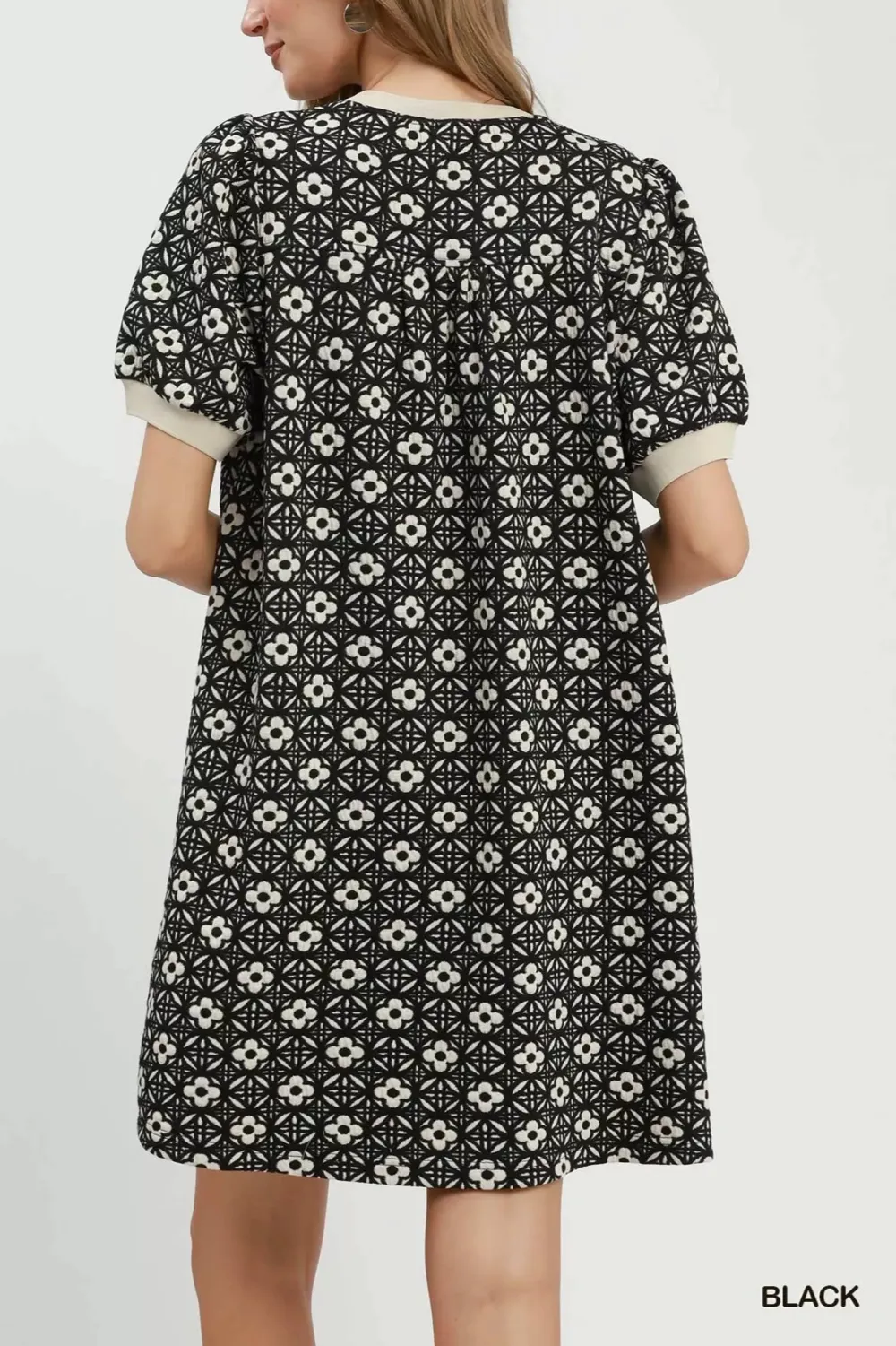 Modern Floral Print Puff Sleeve Mini Dress