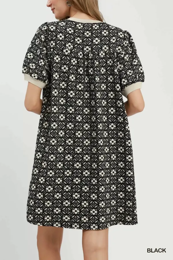 Modern Floral Print Puff Sleeve Mini Dress