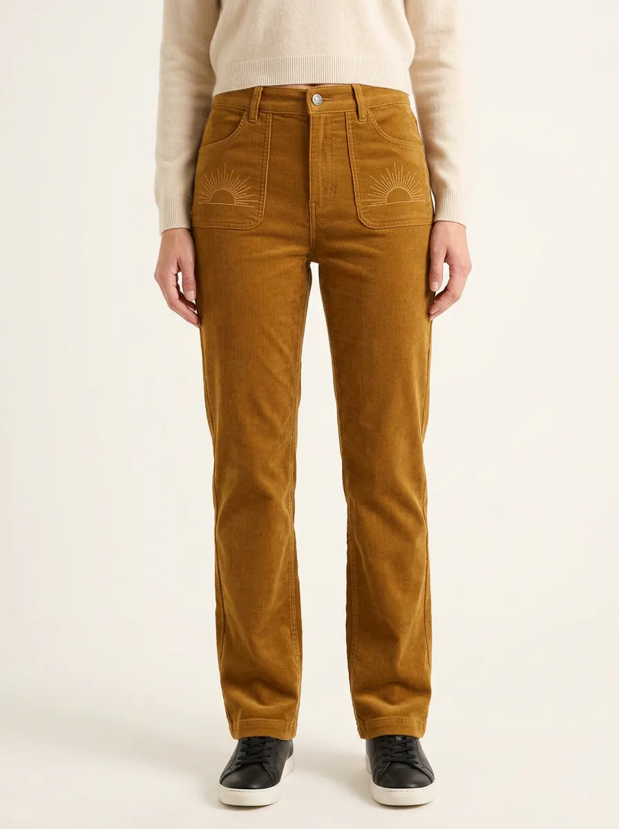 Women's Structured Sunburst Patch-Pocket Corduroy Pants