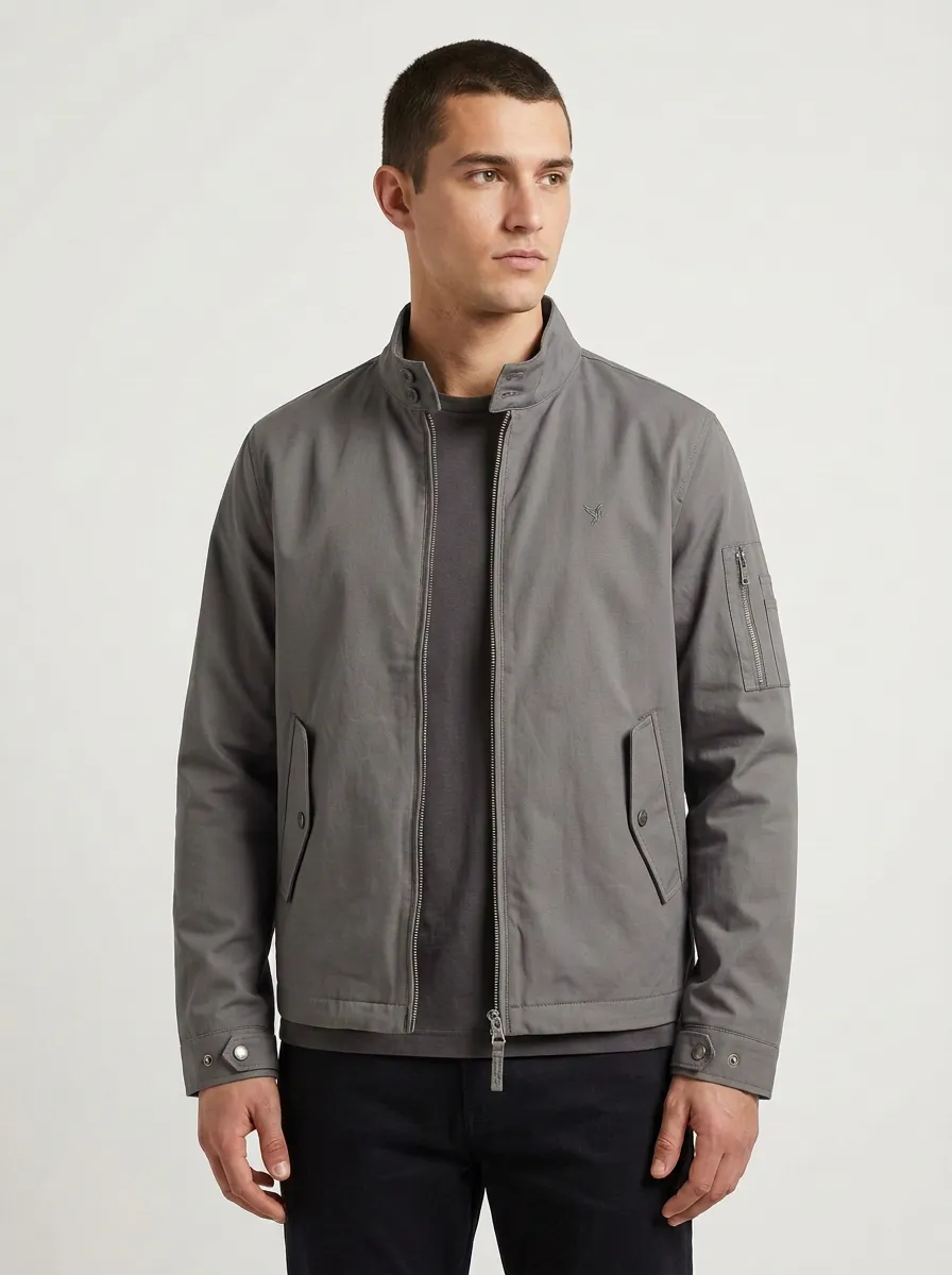 Men's Military Style Olive Green Stand Collar Bomber Jacket