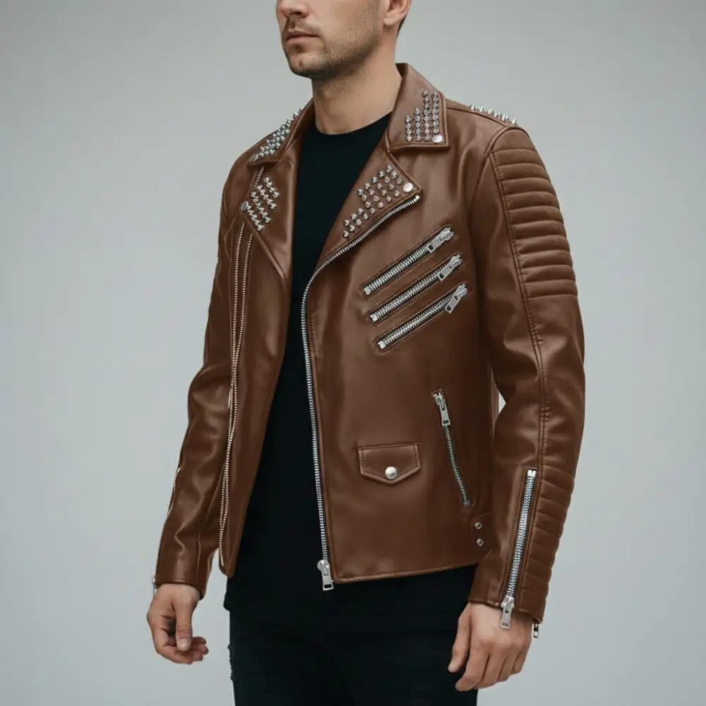 Classic Lambskin Biker Motorcycle Studded Jacket