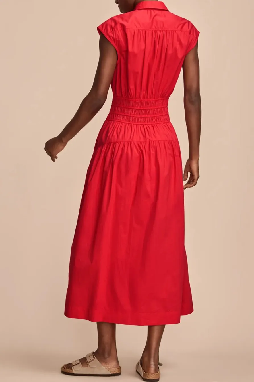 Smocked Dropped Waist Midi Dress