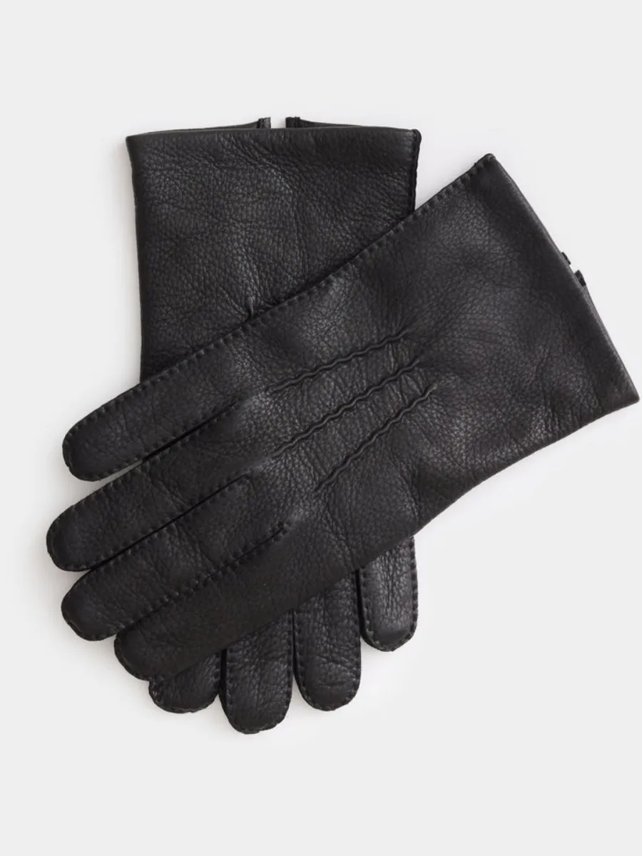 Black Textured Leather Gloves