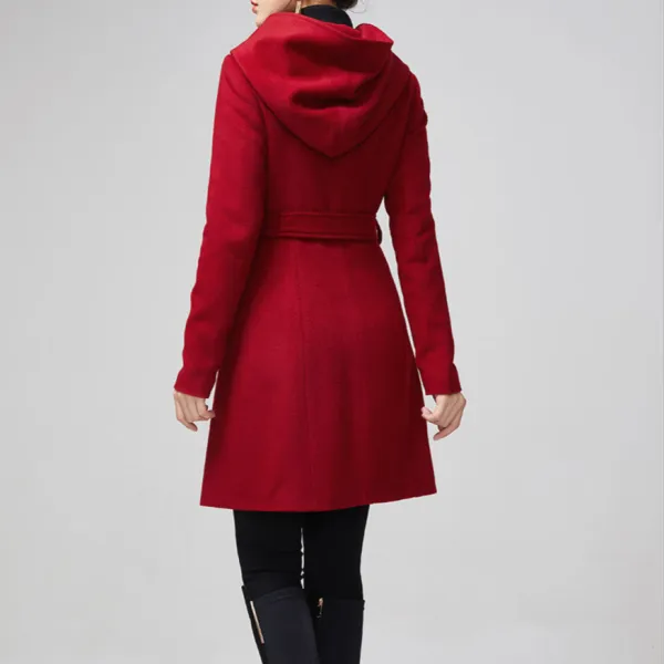Refined Wool Blend Hooded Double Breasted Pocketed Coat