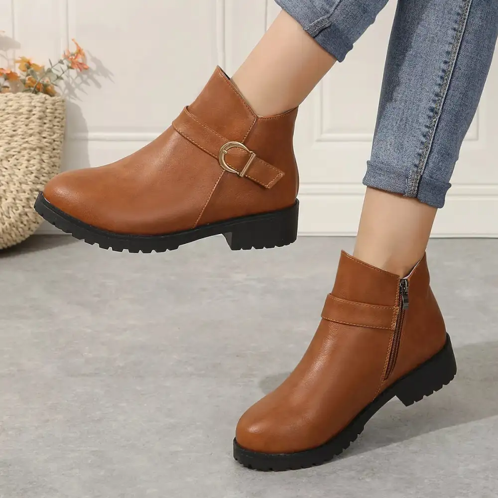 Refined Buckle Accent Ankle Boots