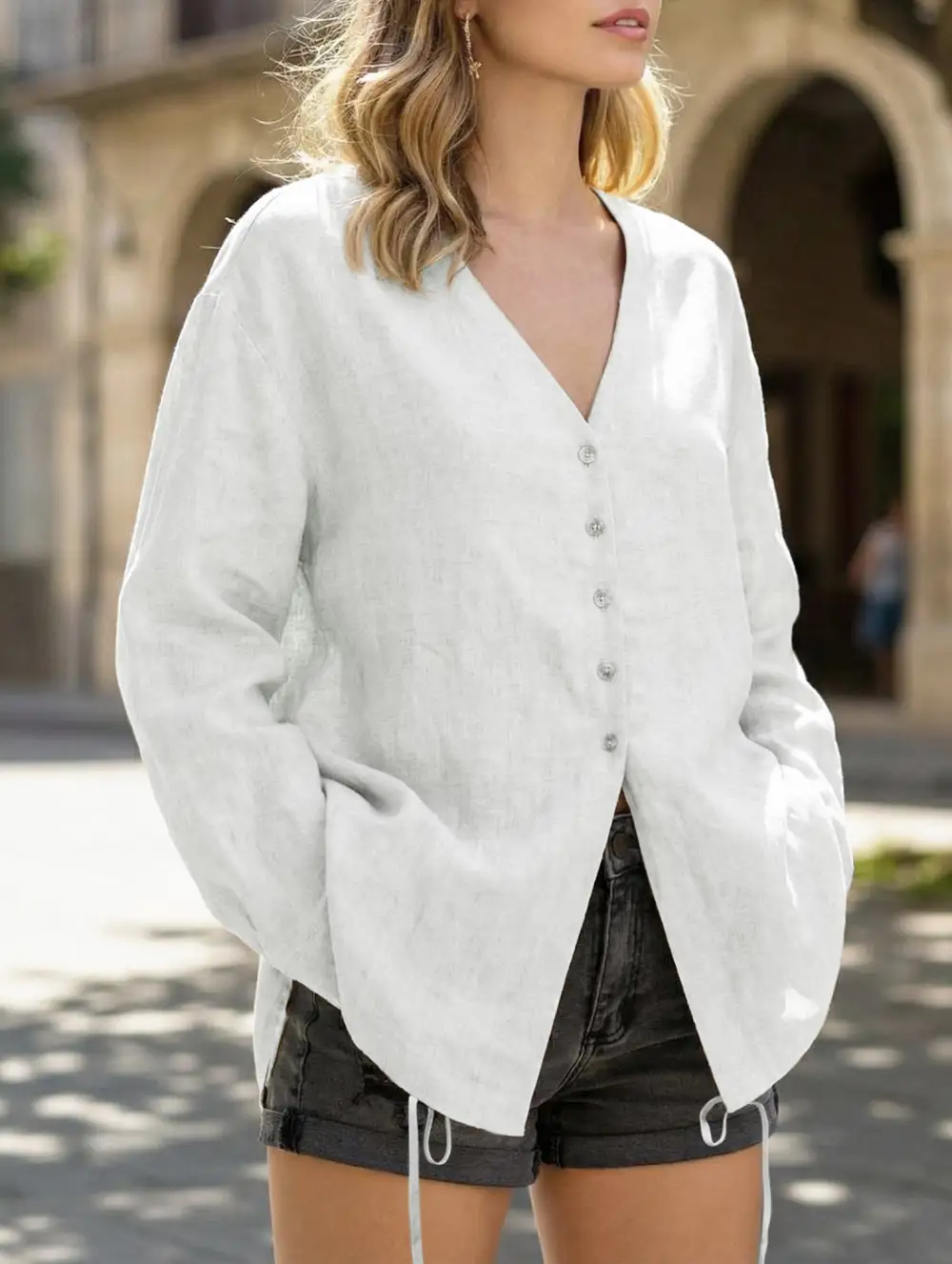 Pure Linen V Neck Relaxed Fit Top