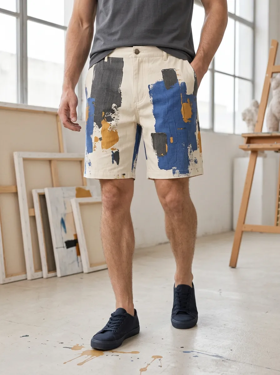 Men's Casual Abstract Art Brushstroke Chino Shorts
