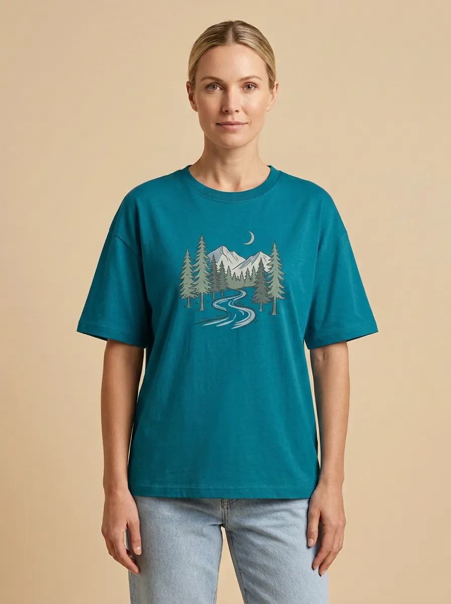 Women's Mountain Forest & River Graphic Crewneck T-Shirt