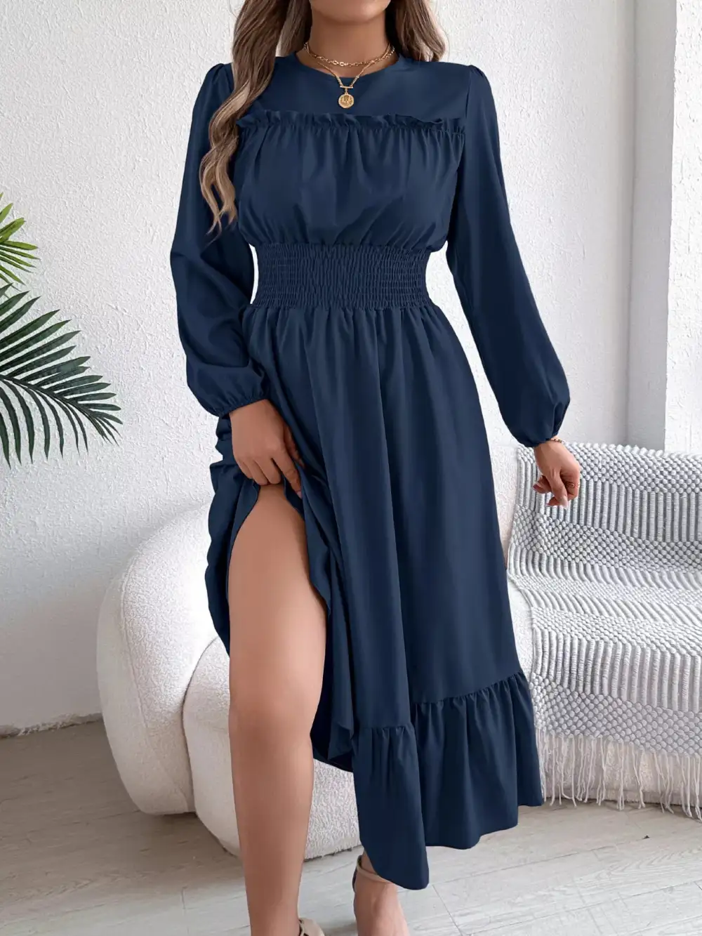 Round Neck Tiered Dress Casual