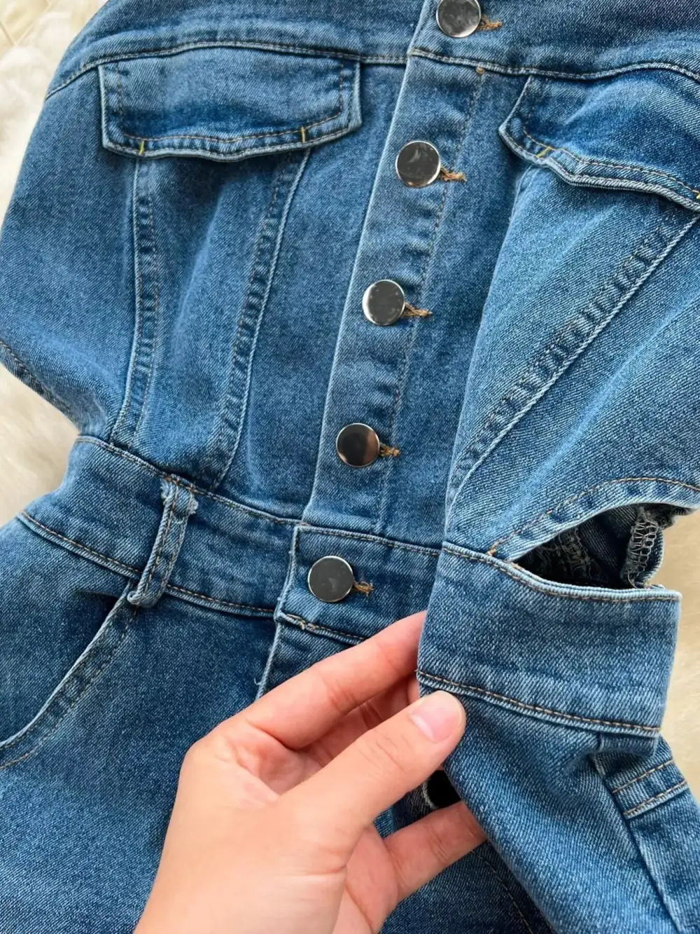 Denim Slit Sleeveless Dress Casual