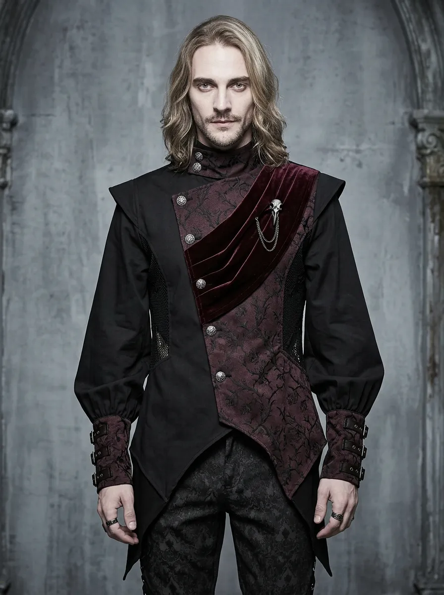 Darkwave Skull Victorian Chain Gothic Edit Men's Gothic Asymmetric Shirt