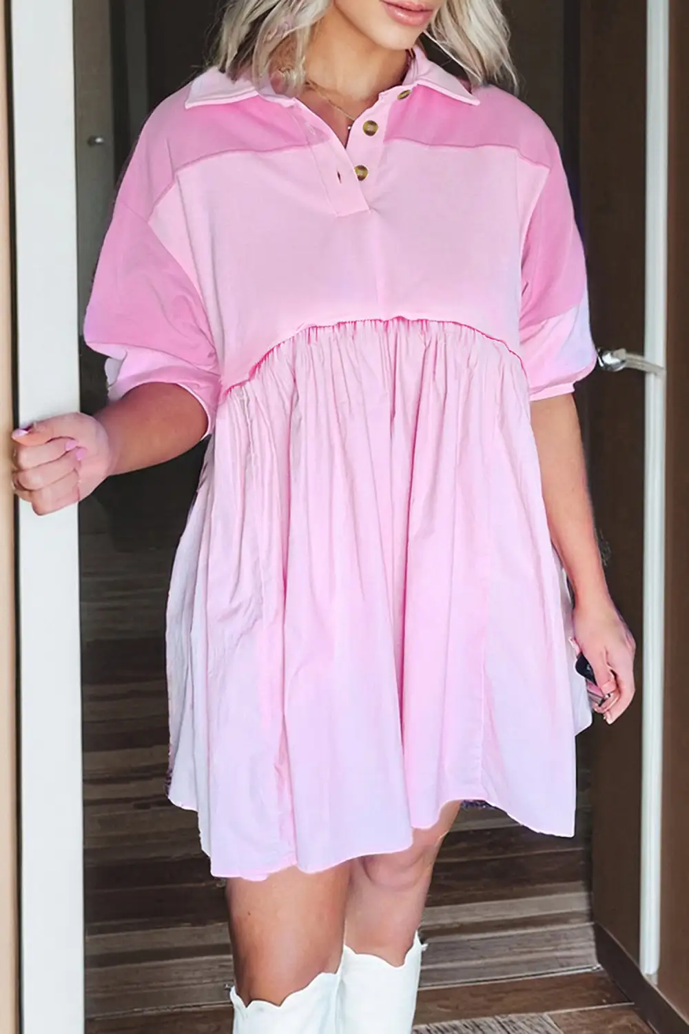 Gathered Detail Patchwork Mini Dress