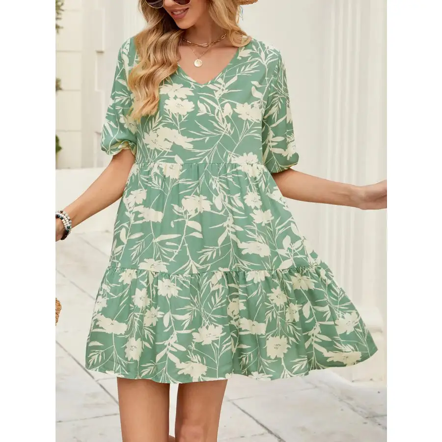 Soft Everyday V-Neck Ruffle Hem Mini Dress