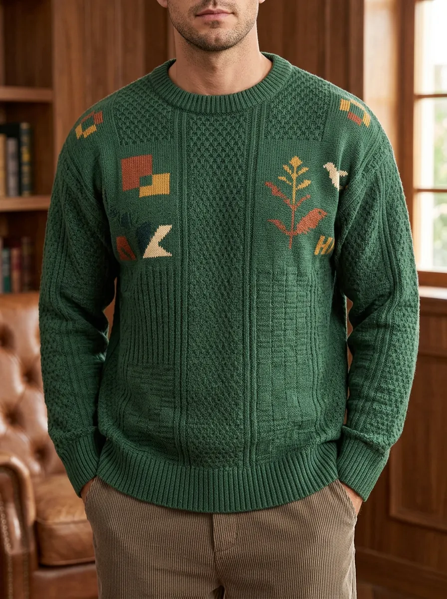 Men's Vintage Geometric Floral Sweater
