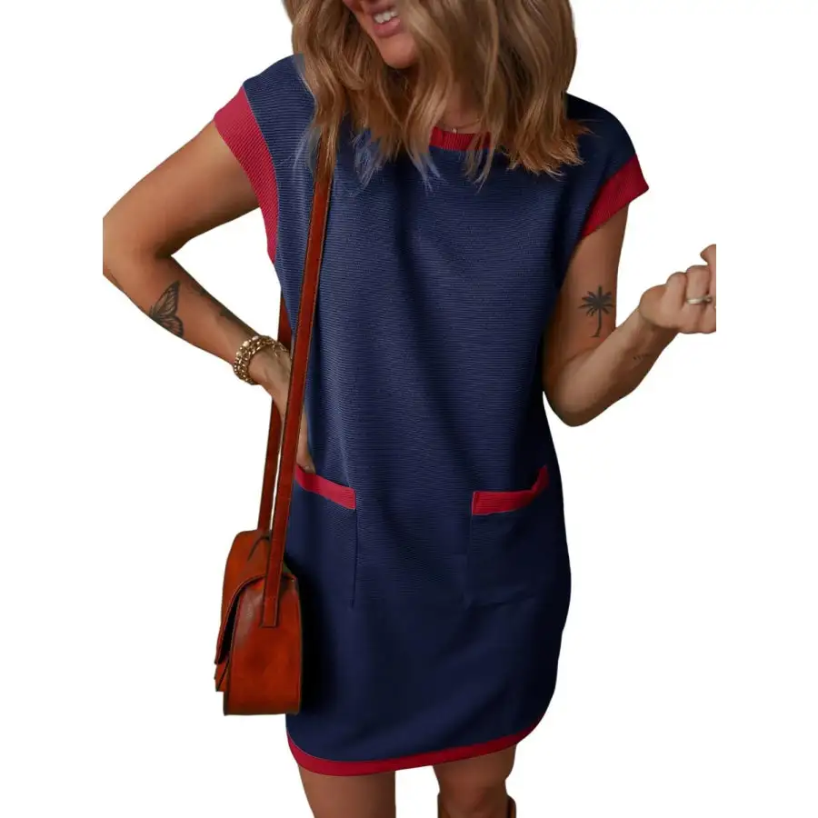 Round Neck Cap Sleeve Mini Dress