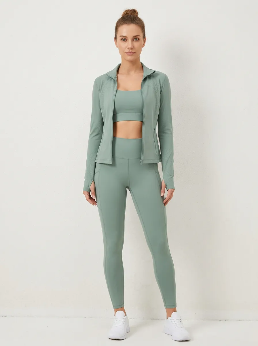 Performance-Inspired Seamless Design Finish Women's Three Piece Activewear Set