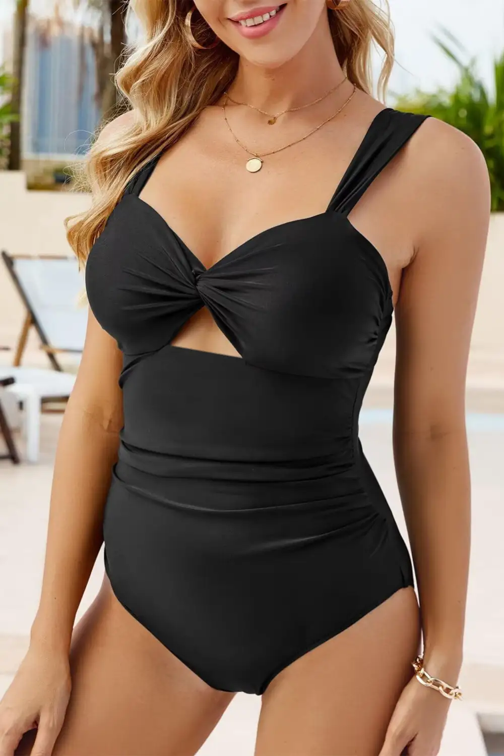 Panel Detail Twist Bowknot One Piece Swimsuit
