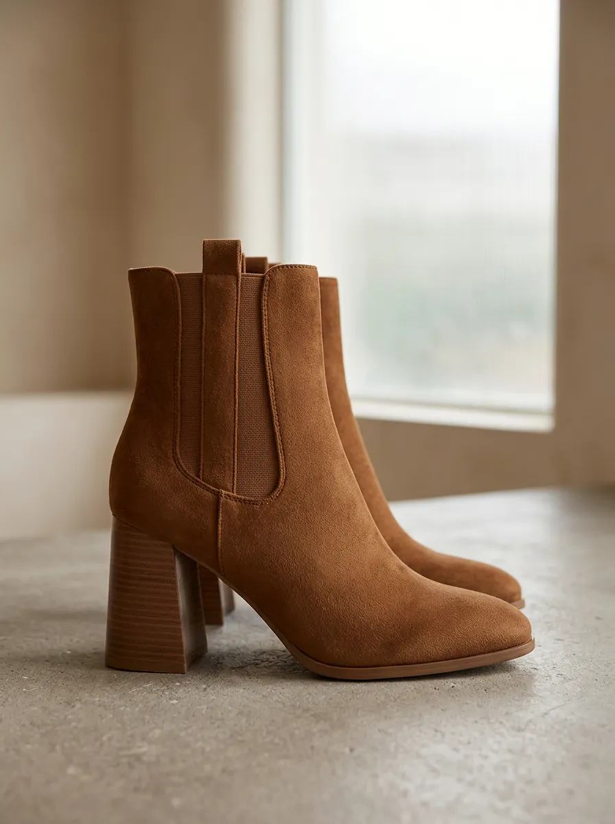 Block-Heel Chelsea- Suede-Look Women's High-Heel Ankle Boots