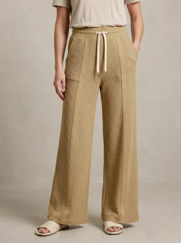 Women's Casual Lounge Waffle Knit Drawstring Wide Leg Pants